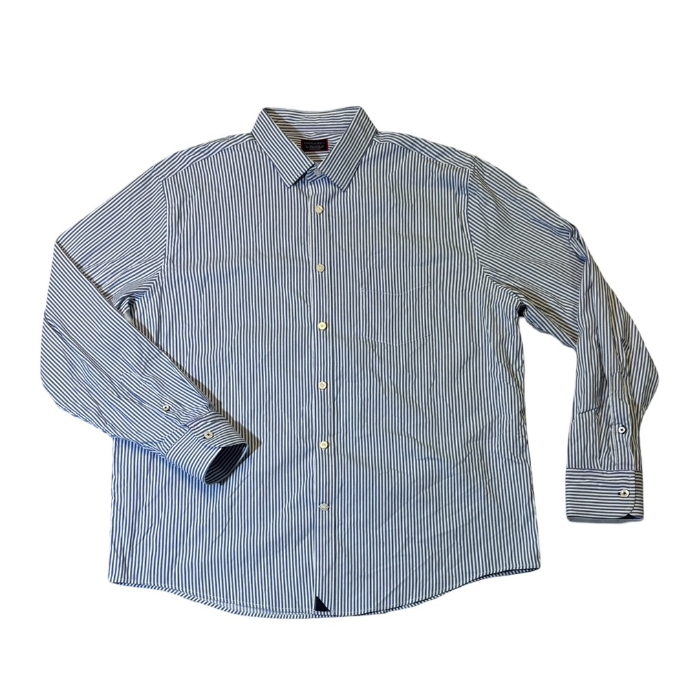 UNTUCKit mens 2XL XXL blue white stripe performance button up casual shirt EUC